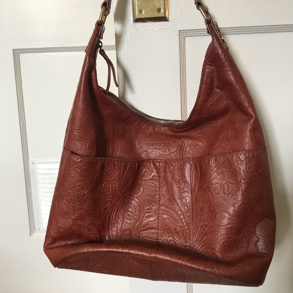 Embossed Floral Leather Handbag